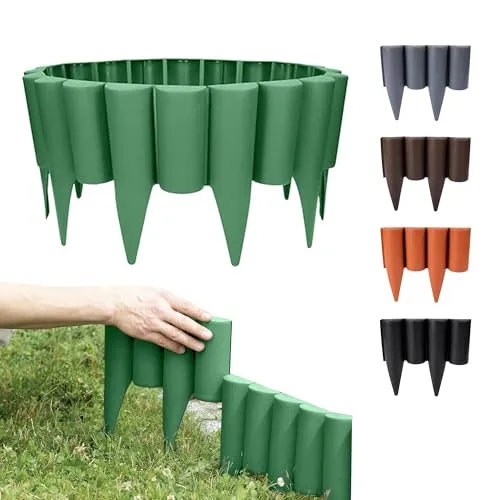 GARDENIX Rasenkante Kunststoff - 2.5m Beeteinfassung Holz, Holzpalisaden Beeteinfassung, Palisaden Beetumrandung, Beetbegrenzung Palisade Grün, Palisade Holzoptik, 10 Module, UV-beständig