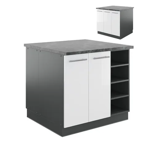 Vicco Kücheninsel Fame-Line 90 cm - Einbauküchen-Komponenten mit modernem Hochglanz-Design und Softclose-Scharnieren für komfortable Nutzung und einfache Pflege.