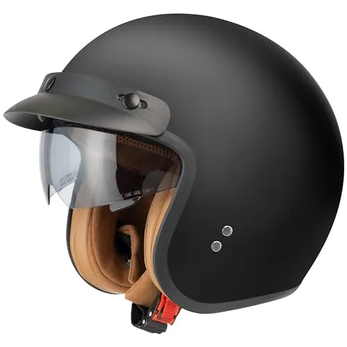 Jethelm mit Visier by BS Way: Hochwertiger Motorradhelm, ECE-Zertifiziert für Herren und Damen - Ideal für Roller, Moped, Mofa und Scooter - Retro Helm Design, Halbschalenhelm Matt Schwarz