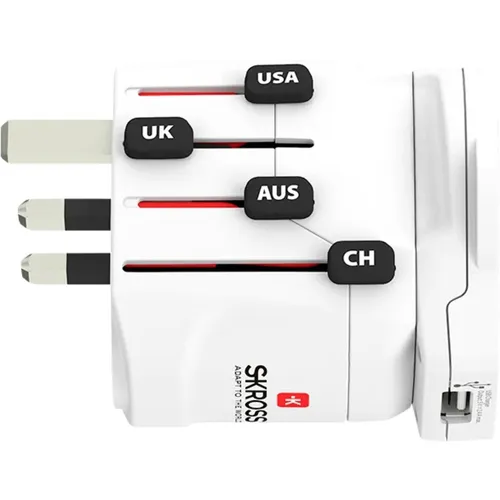 SKROSS Weltreiseadapter PRO World und USB 7A - Hochwertiger internationaler Netzadapter, ergonomisches Design und ideale Leistung für Reisende