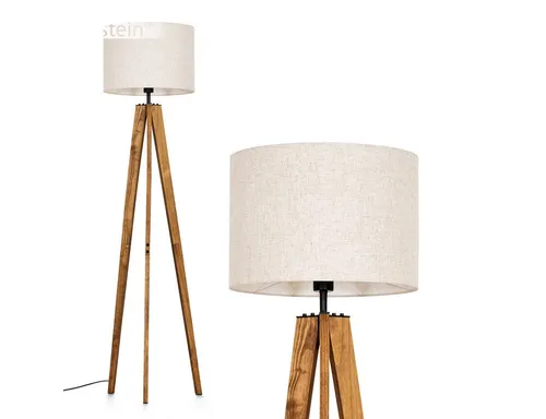 hofstein Stehlampe aus Holz/Metall/Beige - Moderne Stehlampe für den Innenbereich, 161 cm hoch mit elegantem Stoffschirm. Ideal für Wohnzimmer, Esszimmer oder Flur, schafft eine gemütliche Atmosphäre.