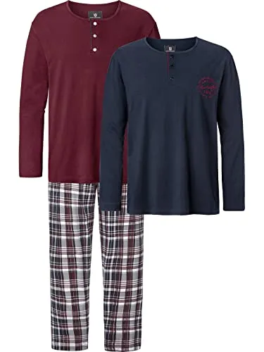 Jan Vanderstorm Herren 3-tlg. Schlafanzug Helimar | kariert | große Größen L-7XL - 3-teiliges Pyjama-Set aus 100% Baumwolle, ideal für gemütliche Nächte. Enthält zwei langärmlige Shirts und eine bequeme Schlupfhose im modischen Karodesign. Perfekt für entspannte Abende!