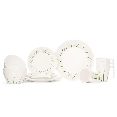 Moritz Geschirr-Set Limon für 4 Personen - BPA-freies Melamin Geschirr-Set für 4 Personen, ideal für Camping. Spülmaschinengeeignet und robust – perfekter Begleiter für Outdoor-Mahlzeiten.