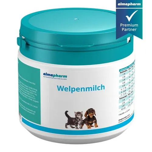 almapharm Welpenmilch für Hunde & Katzen 800 g - Tiergesundheit - Hochwertige Welpenmilch als vollwertiges Alleinfutter, ideal für die mutterlose Aufzucht und zur Unterstützung bei Milchmangel, reich an Vitaminen und probiotischen Bakterien für gesunde Tiere.
