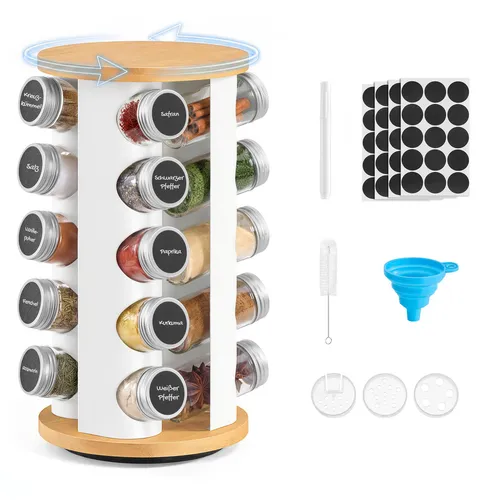 SONGMICS drehbares Gewürzregal mit 20 Gläsern und Zubehör