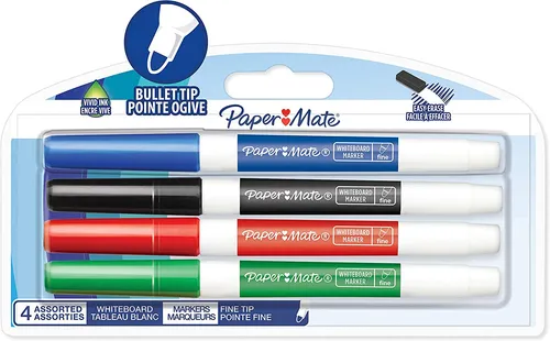 Paper Mate Niedrig Geruch Weißtafel Markierer, Fine Spitze, Sortiert Tinte, 4