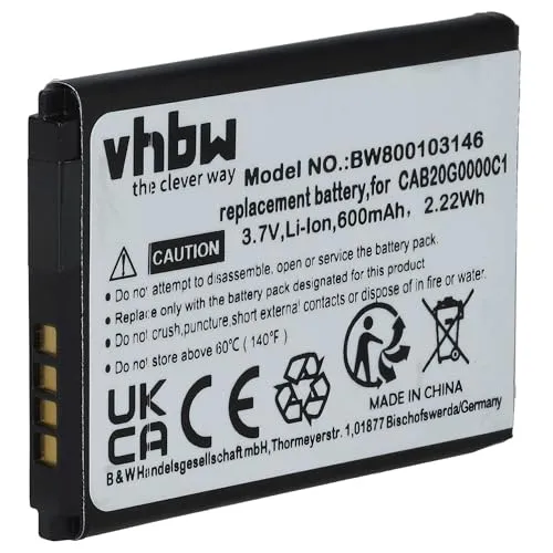 vhbw Akku kompatibel mit Alcatel One Touch OT-505, OT-708, OT-363, OT-280, OT-303A, Mini Handy Smartphone Telefon (600 mAh, 3,7 V, Li-Ion)