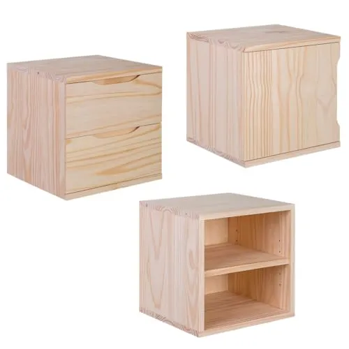 Lusimat Regalwürfel 32,5 x 32,5 x 30 cm | Kiefernholz Organizer mit Tür und Einlegeboden - Vielseitiger Regalwürfel aus hochwertigem Kiefernholz, ideal zur Aufbewahrung von Kleinteilen. Kommt fertig montiert und überzeugt durch seine natürliche Holzmaserung.