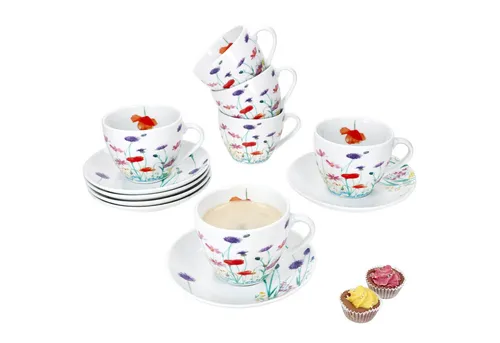 MamboCat Tasse 6er Set Marie - Kaffeetassen mit Untertassen - Elegantes 6er Set aus hochwertigem Porzellan, ideal für Tee und Kaffee, perfekt für gesellige Runden mit Freunden und Familie.