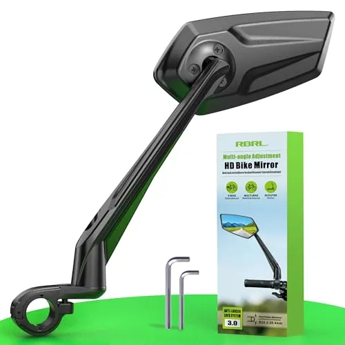 RBRL Fahrradspiegel links – 360° verstellbar, bruchsicher und sicher für E-Bike & MTB