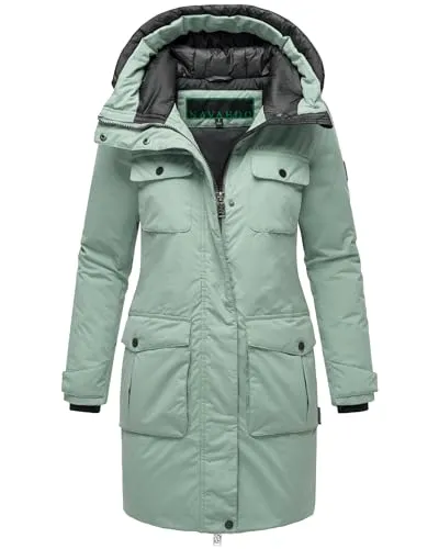 Navahoo Damen Winterjacke Eissturm 14 Smokey Mint Gr. M - Funktionsjacke mit wind- und wasserabweisender Funktion, ideal für kalte Wintertage und vielseitige Outfits. Die abnehmbare Kapuze und praktische Taschen bieten zusätzlichen Komfort.