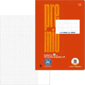 Staufen Schulheft Premio, 040782026, Recycling, A4, kariert mit Rand, 16 Blatt, Lineatur 26