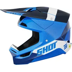 Shot Race Ridge Motocross Helm, Schwarz-Weiß-Blau, Größe L - Hochwertiger Motocross Helm mit hypoallergenem Innenfutter und optimaler Belüftung. Ideal für den Einsatz im Gelände, bietet er Sicherheit und Komfort bei jedem Abenteuer.