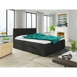 Boxspringbett Star mit Topper und 2 Bettkästen, 140 x 200 cm - Bequemes Boxspringbett Star in Schwarz (Inari 100) mit Bonell-Matratze, Topper und praktischen Bettkästen für zusätzlichen Stauraum.
