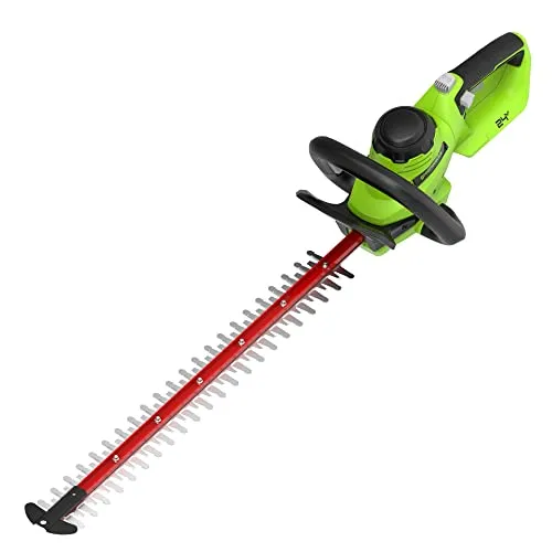 Greenworks Akku-Bürstenlose Heckenschere 24V GD24HT61, 61cm Dual Action Klinge, schneidet bis zu 25.4mm dicke Zweige und Stämme 3200 spm OHNE Akku-Ladegerät, 3-Jahres-Garantie