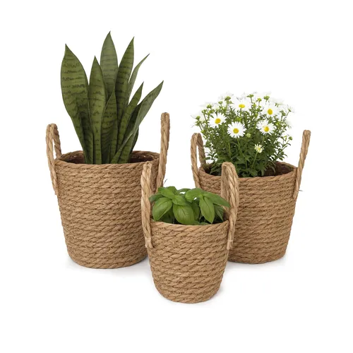 Blumentopf Übertopf Pflanzentopf Pflanzenkorb Blumenübertopf Schilf 3er Set