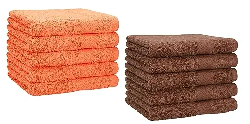 Betz 10 Stück Gästehandtücher Premium 100% Baumwolle Gästetuch-Set 30x50 cm Farbe orange und nussbraun