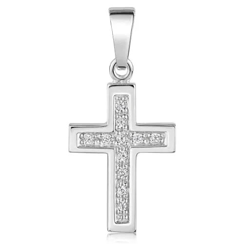 Materia Damen Kreuz Anhänger 925 Silber mit Zirkonia - Eleganter Kreuz Anhänger aus 925 Sterling Silber, verziert mit 11 funkelnden Zirkonia. Ideal für Ketten bis 1,5mm, perfekt als Geschenk für Frauen und Mädchen.