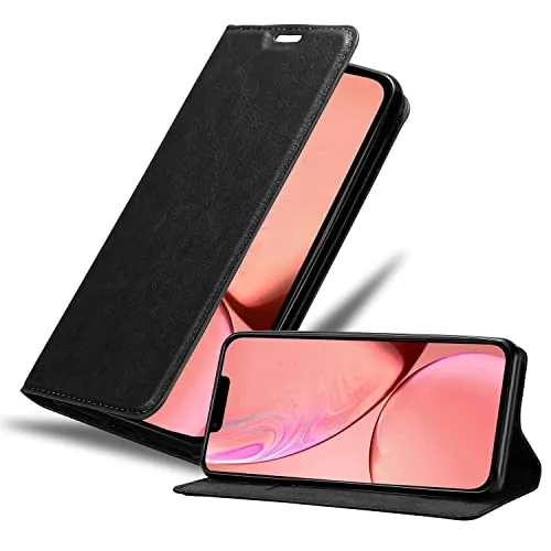 Cadorabo Hülle kompatibel mit Apple iPhone 13 aus Premium Kunst Leder Flip Klappbare Stoßfeste Magnetische [Standfunktion] [Kartenfächern] Cover Hülle für iPhone 13 Tasche in Schwarz