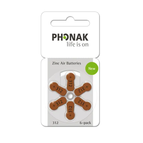 Phonak Hörgerätebatterien - P312 braun PR41 - (6er Blister)