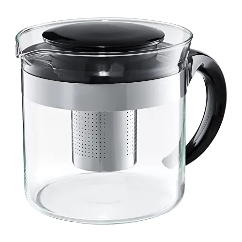AMBITION Teekanne mit Sieb und Deckel Felice 1300 ml 18 x 13,5 x 13,5 cm Krug Kanne Teebereiter praktischer Griff modern schwarz transparent Glas Stahl Kunststoff