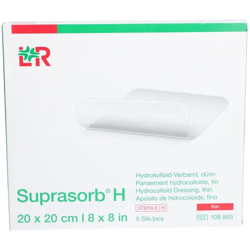 Lohmann & Rauscher Suprasorb® H Hydrokolloid-Verband - Arzneimittel mit dünnem, sterilen Hydrokolloidverband für optimale feuchte Wundversorgung und hohen Tragekomfort, ideal für diskrete Anwendungen.