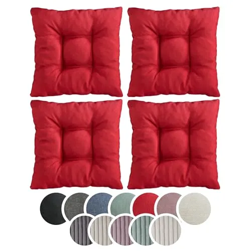 sleepling Stuhlkissen 4er-Set, weicher Möbelstoff, 38 x 38 cm, Sitzkissen in Farbe rot
