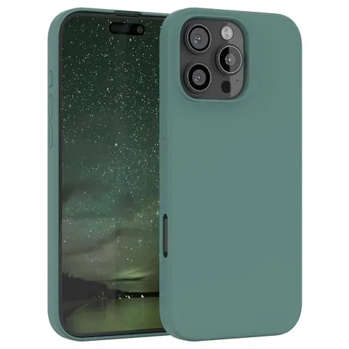 EAZY CASE Premium Silikon Handyhülle kompatibel mit iPhone 16 Pro Max Slimcover mit Kameraschutz und Innenfutter, Silikonhülle, Schutzhülle, Bumper, Handy Case, Hülle, Softcase, Nacht Grün