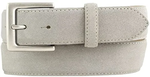 BELTINGER Gürtel aus Veloursleder 3,5 cm | Velour-Ledergürtel für Herren 35mm | Wildleder-Gürtel mit antik-silber Gürtelschließe | Hellgrau 115cm
