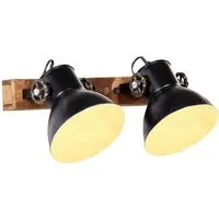 vidaXL Wandlampe Industriestil Schwarz 45x25 cm E27 - Stilvolle Wandleuchte im Industriestil mit 2 Lampenschirmen aus Eisen und Mangoholz. Perfekt für Wohnzimmer oder Schlafzimmer – schaffen Sie eine gemütliche Atmosphäre mit individuellem Charme.