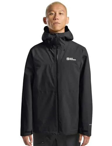 Jack Wolfskin Highest Peak 3L Jacket M - Schwarz, L - Funktionsjacke für Herren, wind- und wasserdicht bis 20.000 mm, ideal für Wandern und Alltag mit verstellbarer Kapuze und atmungsaktiven Reißverschlüssen für optimalen Komfort.