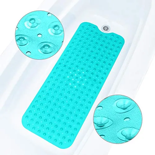 ADOV Badewannenmatte rutschfest, 100x40 cm Extra Lange Antirutschmatte für Badewanne und Dusche, 200 Starke Saugnäpfe, Schimmelresistent, Maschinenwaschbar, PVC-Material, Cyan