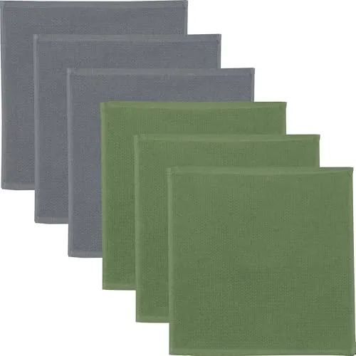 Erwin Müller Reinigungstuch, Putztuch, Putzlappen, Spültuch 2-farbig 6er-Pack grau/oliv Größe 25x25 cm - zum Spülen oder Staubwischen, robust, langlebig, mit Frottierseite