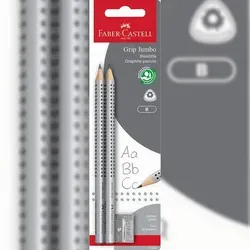 Faber Castell Bleistift Grip Jumbo B silber 2er Spitzer