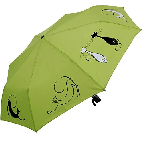 Doppler Mini Taschenschirm Auf-Zu-Automatik Cats Friends - Lime - Taschenschirm für Damen mit Auf-Zu-Automatik, ideal für Katzenliebhaber. Leicht und stabil, mit einem liebevollen Katzenmotiv und 98 cm Schirmdach für optimalen Schutz.