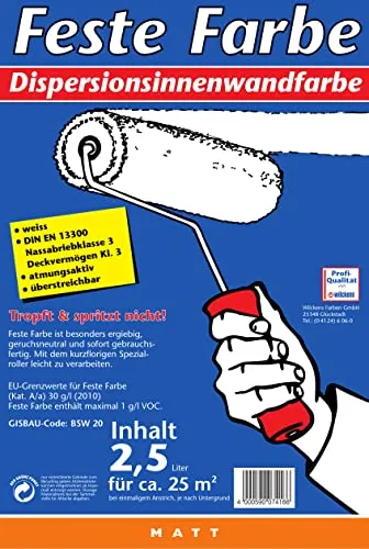 Wilckens Feste Innenfarbe 2,5 l - Hohe Deckkraft - Farben: Tropffreie, lösungsmittelfreie Innenfarbe mit hoher Deckkraft, ideal für einfache und saubere Anwendung mit Rolle oder Pinsel.