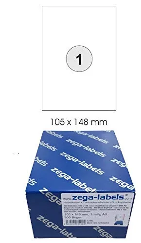 Etiketten 105 x 148 mm selbstklebend einzeln = DIN A6 Bögen (1x1 Etikett DIN A6) - 500 Blatt BigPack - Universell für Laser/Inkjet/Kopierer einsetzbar - Adressetiketten 148 x 105 mm einzeln 500