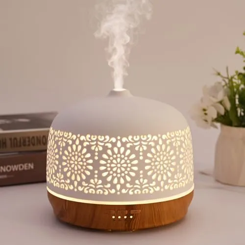 500ml Aroma Diffuser für ätherische öle Ultraschall Luftbefeuchter Duftöl Duftlampen Aromatherapie Diffusor für Yoga Büro Schlafzimmer, Weiß
