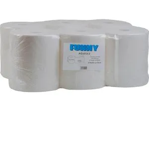 Funny Handtuchrollen AG-072-2, 2-lagig, perforiert, 130m, 6 Rollen - Haushaltsrollen, Folien & Papier - Reißfest, weich und saugfähig für effektives Händetrocknen in stark frequentierten Waschräumen.