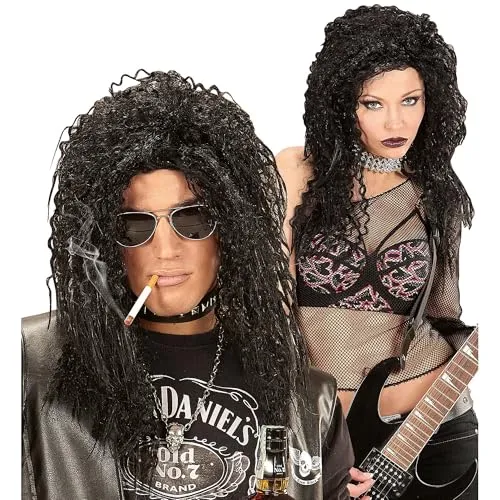 W WIDMANN MILANO Party Fashion 74601 - Perücke Hard Rock, schwarz, Rocker, Biker, Karneval, Mottoparty