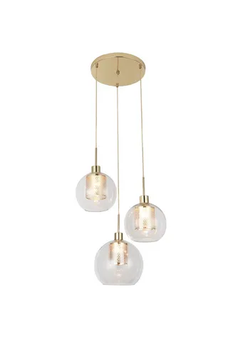 Pendelleuchte Gold mit 3 Glaskugeln – Elegante Hängelampe für stilvolle Räume - Lampen für Wohnzimmer, Schlafzimmer und Esszimmer. Diese moderne Pendelleuchte mit poliertem Gold-Finish und 3 Glaskugeln sorgt für indirektes Licht und setzt stilvolle Akzente.