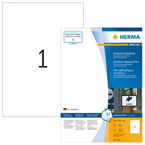 Herma 9501 Outdoor Klebefolie 210x297mm - Wetterfest und Stark Haftend - Wetterfeste Outdoor Etiketten, extrem starke Haftung und temperaturbeständig von -40°C bis +150°C. Ideal für langlebige Beschriftungen im Freien.