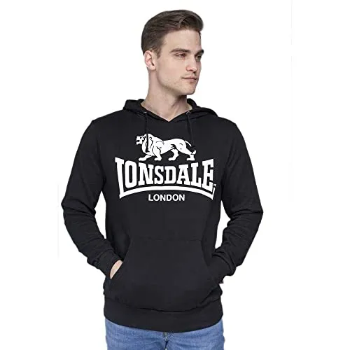 Lonsdale London Herren Gosport 2 Kapuzenpullover, Schwarz, XXL EU - Sportliches Sweatshirt mit großem Logoprint, bequemer Kängurutasche und großer Kapuze – ideal für Streetwear und Freizeitaktivitäten.