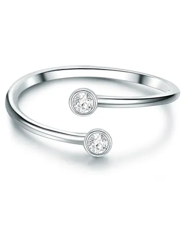 Trilani Damen-Ring aus 925/- Sterling Silber mit Zirkonia - Ringe für Damen, offener Ring mit Brillantschliff, ideal als Verlobungsring und in attraktiver Schmuckbox für besondere Anlässe