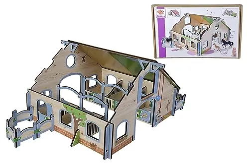 Eichhorn Pferdestall - 30-teiliges Spielset mit Pferdeboxen - Eichhorn Pferdestall - 30-teiliges Spielset für kreative Rollenspiele, abnehmbares Dach und bewegliche Boxentüren für endlosen Spielspaß.