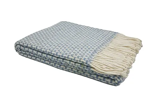 Wohndecke 140 x 200cm | 80% Wolle & 20% Nylon | Hellblau/Weiß - Wohn- & Kuscheldecken, kuschelig warm und stilvoll für gemütliche Abende auf dem Sofa.