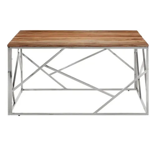 furnicato Couchtisch Echtholz mit Edelstahlgestell 100x100x50 cm - Eleganter Couchtisch aus massivem Echtholz mit stabilen Edelstahlgestell. Pflegeleicht und ideal für Snacks und Dekoration. Ein zeitloses Möbelstück, das jedes Zimmer aufwertet.
