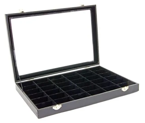 Sinoba Schmucklade Schmuckkasten Schaukasten Schmuckdisplay mit Glasdeckel (36 Fächer)