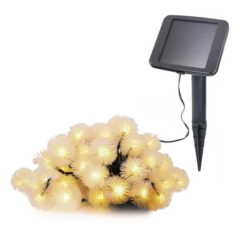 Esotec Solar Dekolichterkette Soft Balls, 9m, 30 LED Pusteblumen, warmweiß, Zuleitung 2m, Akku, Solarmodul, Erdspieß, Wintergartenbeleuchtung, Terrasse, Weihnachten, aussen, wetterfest, 102185