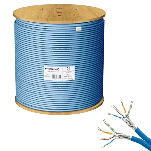 Premium X 250m CAT 8 Netzwerkkabel - Hochgeschwindigkeits Ethernet Kabel - Cat-6-Ethernetkabel mit 40 Gbit/s Geschwindigkeit, ideal für professionelle Anwendungen und geringe Störanfälligkeit dank doppelter Schirmung.